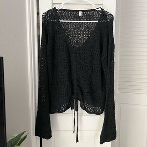Wishlist Boho Black Crochet Long Flare Sleeve Top Size Large